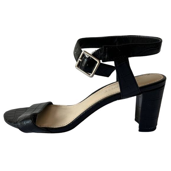 Nine West Pixel City Black Block Heel Open Toe Ankle Buckle Strap Sandals Size 7 - Picture 6 of 10